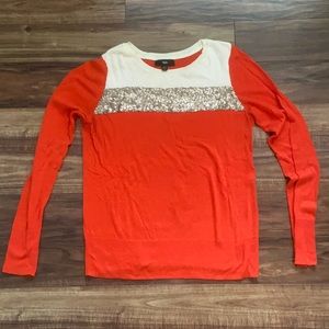Holiday Orange Sweater with Sequin Stripe